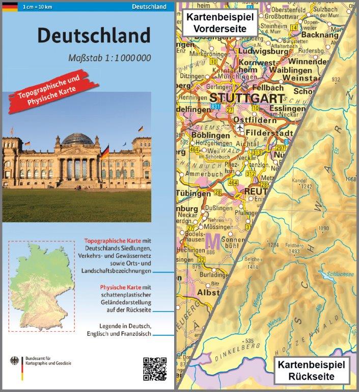 Topographische Karte 1:1 000 000 - Deutschland