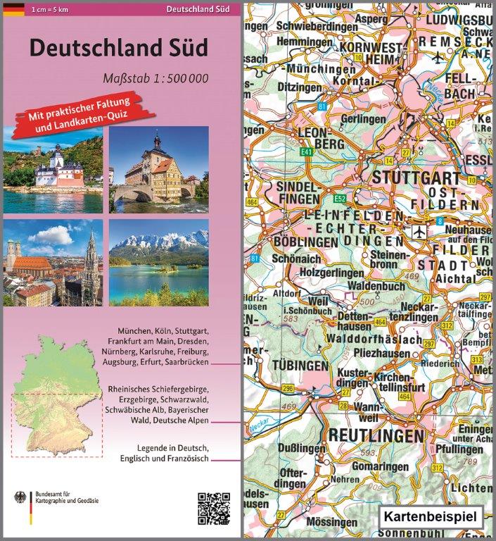 Topographische Karte 1:500 000 - Deutschland Süd