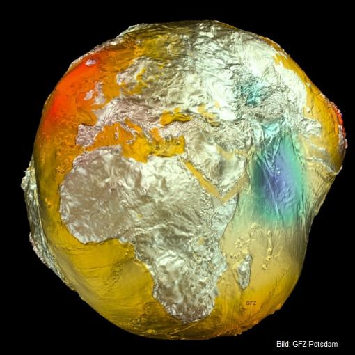 Geoid als physikalische Bezugsfläche (Darstellung überhöht)